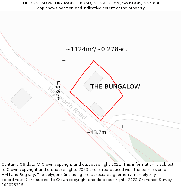 THE BUNGALOW, HIGHWORTH ROAD, SHRIVENHAM, SWINDON, SN6 8BL: Plot and title map