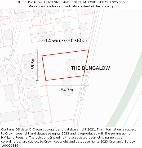 THE BUNGALOW, LUND SIKE LANE, SOUTH MILFORD, LEEDS, LS25 5FQ: Plot and title map