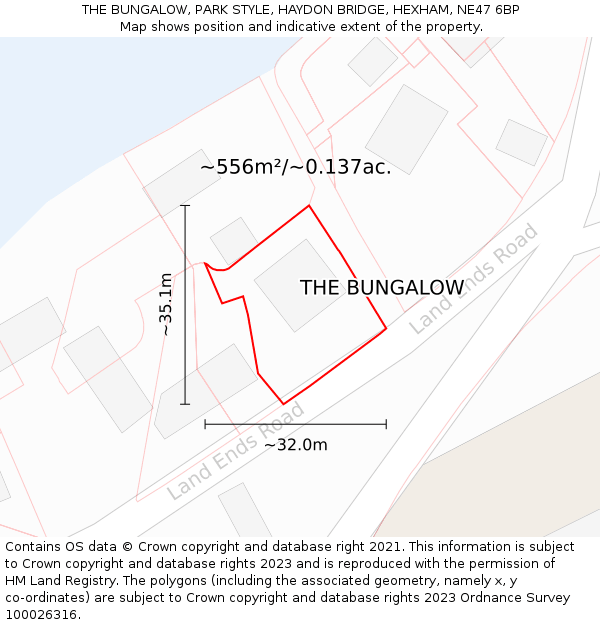 THE BUNGALOW, PARK STYLE, HAYDON BRIDGE, HEXHAM, NE47 6BP: Plot and title map