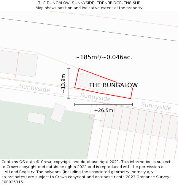 THE BUNGALOW, SUNNYSIDE, EDENBRIDGE, TN8 6HP: Plot and title map