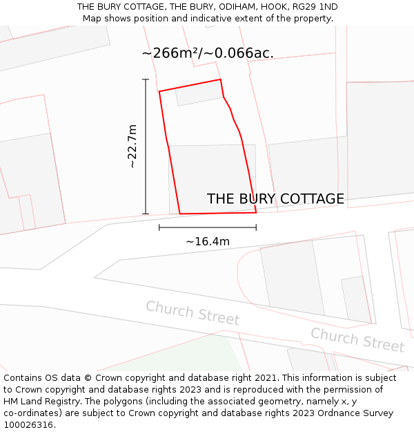 THE BURY COTTAGE, THE BURY, ODIHAM, HOOK, RG29 1ND: Plot and title map