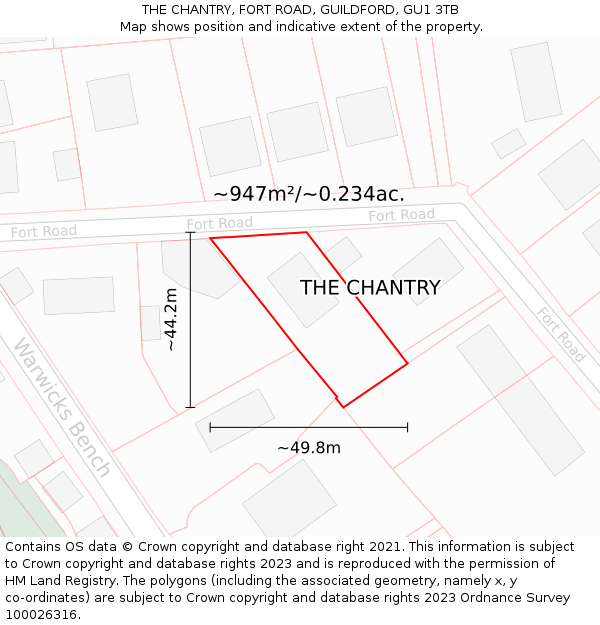 THE CHANTRY, FORT ROAD, GUILDFORD, GU1 3TB: Plot and title map