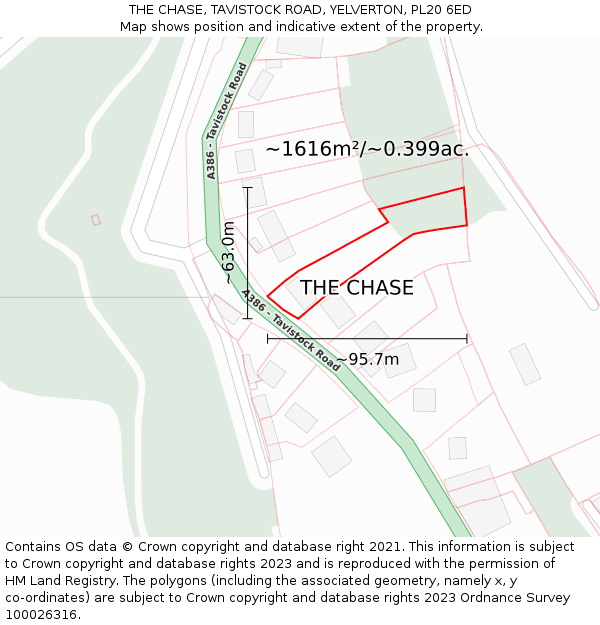 THE CHASE, TAVISTOCK ROAD, YELVERTON, PL20 6ED: Plot and title map