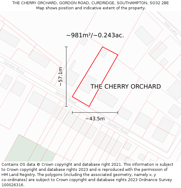 THE CHERRY ORCHARD, GORDON ROAD, CURDRIDGE, SOUTHAMPTON, SO32 2BE: Plot and title map