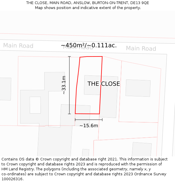 THE CLOSE, MAIN ROAD, ANSLOW, BURTON-ON-TRENT, DE13 9QE: Plot and title map