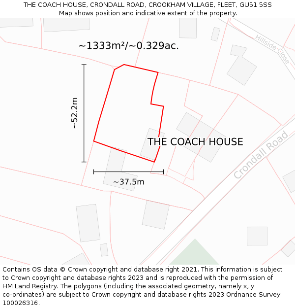 THE COACH HOUSE, CRONDALL ROAD, CROOKHAM VILLAGE, FLEET, GU51 5SS: Plot and title map