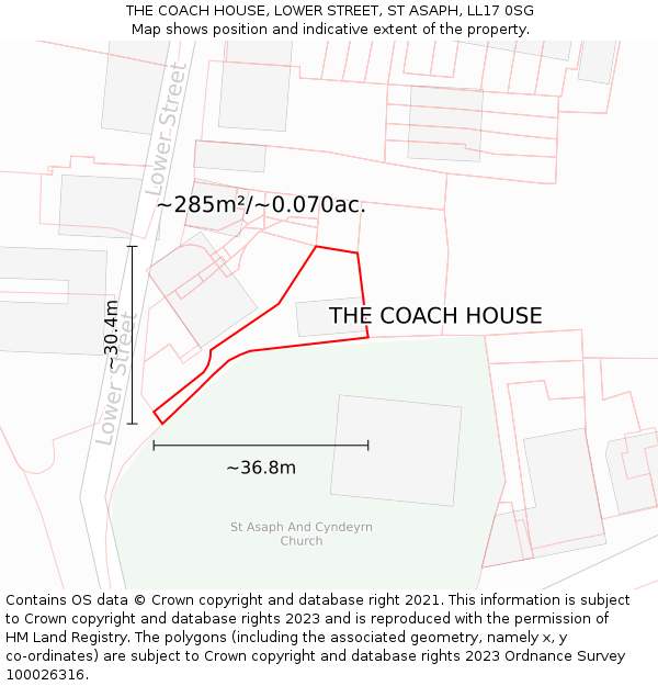 THE COACH HOUSE, LOWER STREET, ST ASAPH, LL17 0SG: Plot and title map