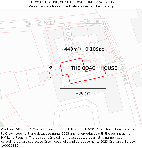 THE COACH HOUSE, OLD HALL ROAD, BATLEY, WF17 0AX: Plot and title map