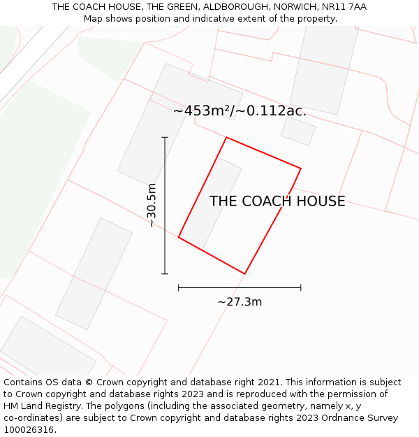 THE COACH HOUSE, THE GREEN, ALDBOROUGH, NORWICH, NR11 7AA: Plot and title map