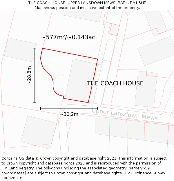 THE COACH HOUSE, UPPER LANSDOWN MEWS, BATH, BA1 5HF: Plot and title map