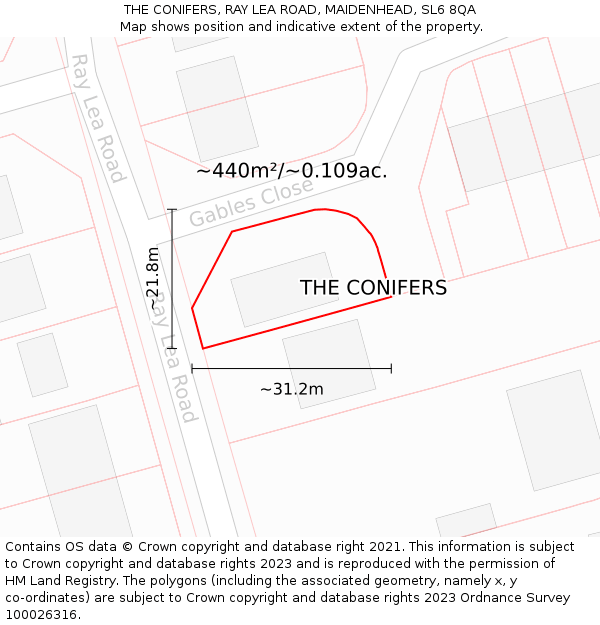 THE CONIFERS, RAY LEA ROAD, MAIDENHEAD, SL6 8QA: Plot and title map