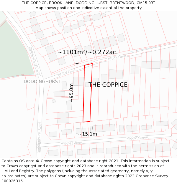 THE COPPICE, BROOK LANE, DODDINGHURST, BRENTWOOD, CM15 0RT: Plot and title map