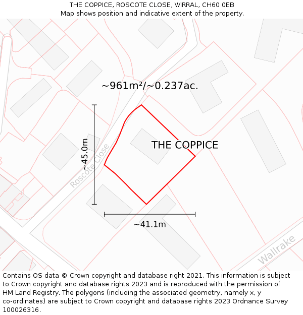 THE COPPICE, ROSCOTE CLOSE, WIRRAL, CH60 0EB: Plot and title map