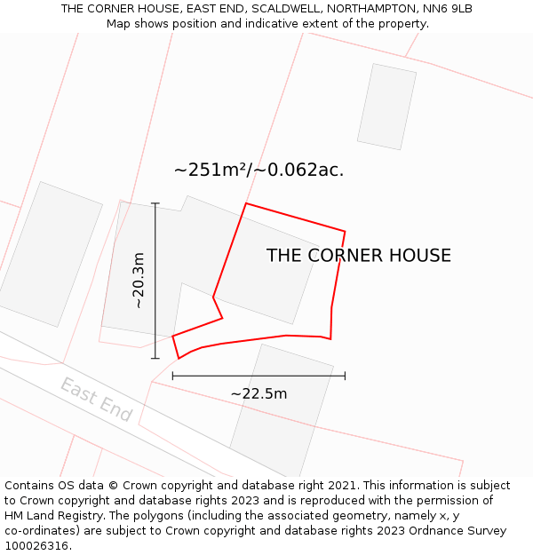 THE CORNER HOUSE, EAST END, SCALDWELL, NORTHAMPTON, NN6 9LB: Plot and title map