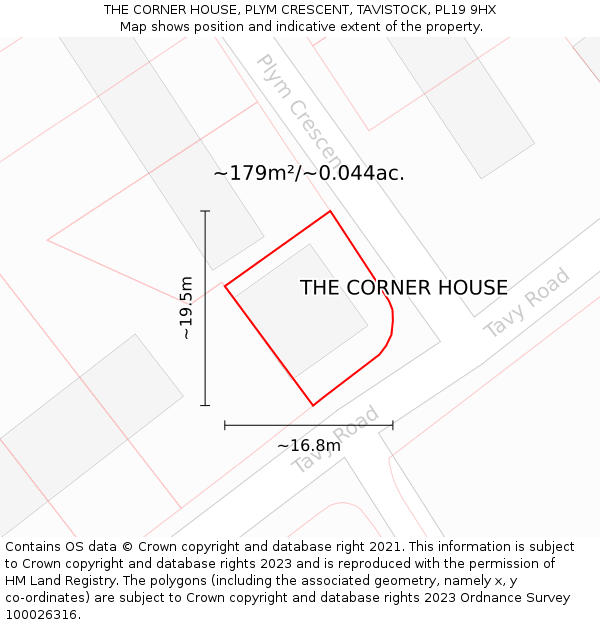 THE CORNER HOUSE, PLYM CRESCENT, TAVISTOCK, PL19 9HX: Plot and title map