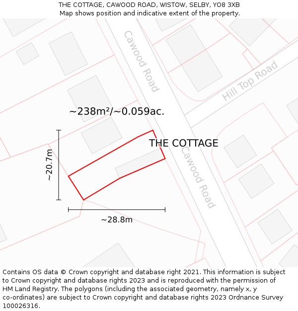 THE COTTAGE, CAWOOD ROAD, WISTOW, SELBY, YO8 3XB: Plot and title map