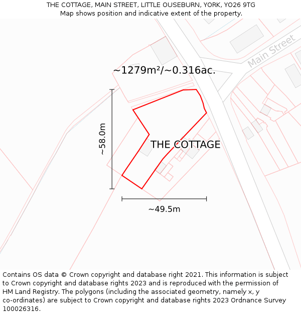 THE COTTAGE, MAIN STREET, LITTLE OUSEBURN, YORK, YO26 9TG: Plot and title map