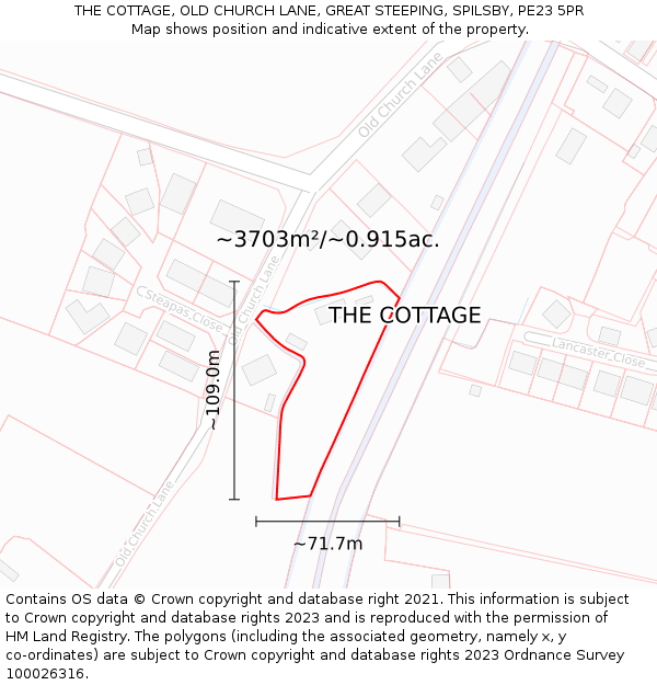 THE COTTAGE, OLD CHURCH LANE, GREAT STEEPING, SPILSBY, PE23 5PR: Plot and title map