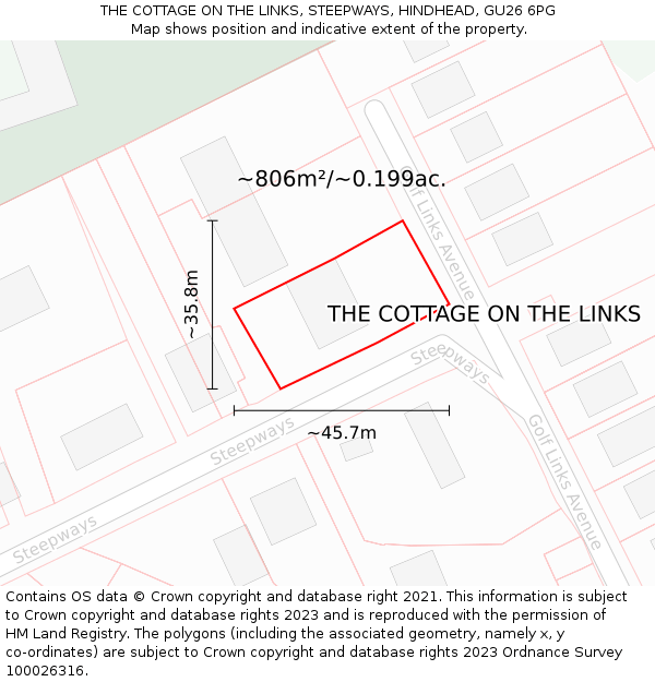 THE COTTAGE ON THE LINKS, STEEPWAYS, HINDHEAD, GU26 6PG: Plot and title map