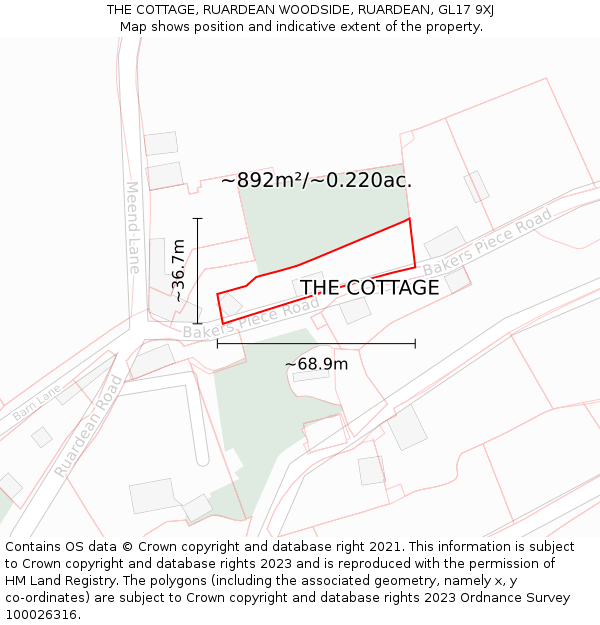 THE COTTAGE, RUARDEAN WOODSIDE, RUARDEAN, GL17 9XJ: Plot and title map