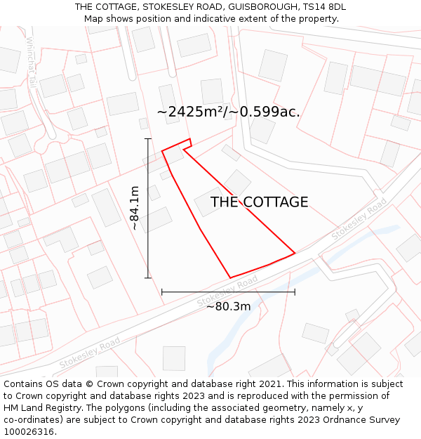 THE COTTAGE, STOKESLEY ROAD, GUISBOROUGH, TS14 8DL: Plot and title map