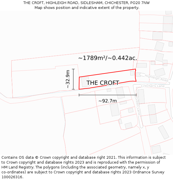 THE CROFT, HIGHLEIGH ROAD, SIDLESHAM, CHICHESTER, PO20 7NW: Plot and title map