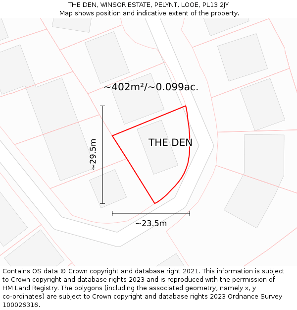 THE DEN, WINSOR ESTATE, PELYNT, LOOE, PL13 2JY: Plot and title map