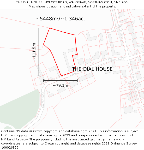 THE DIAL HOUSE, HOLCOT ROAD, WALGRAVE, NORTHAMPTON, NN6 9QN: Plot and title map