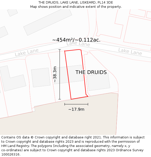 THE DRUIDS, LAKE LANE, LISKEARD, PL14 3DE: Plot and title map