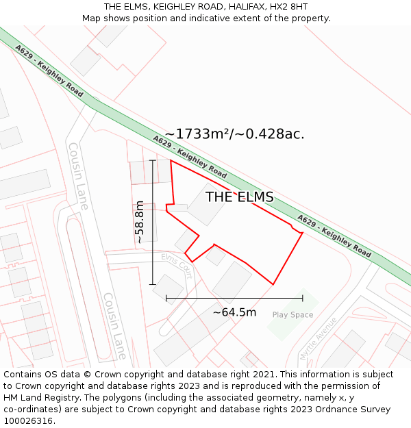 THE ELMS, KEIGHLEY ROAD, HALIFAX, HX2 8HT: Plot and title map