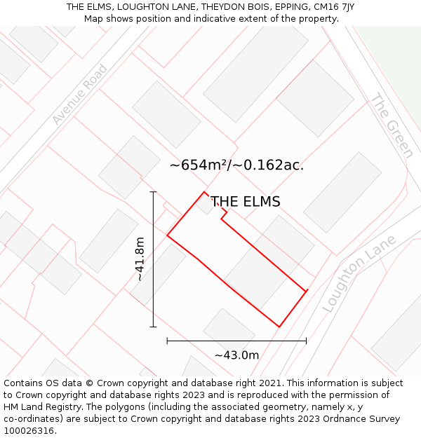 THE ELMS, LOUGHTON LANE, THEYDON BOIS, EPPING, CM16 7JY: Plot and title map