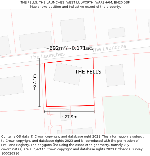 THE FELLS, THE LAUNCHES, WEST LULWORTH, WAREHAM, BH20 5SF: Plot and title map