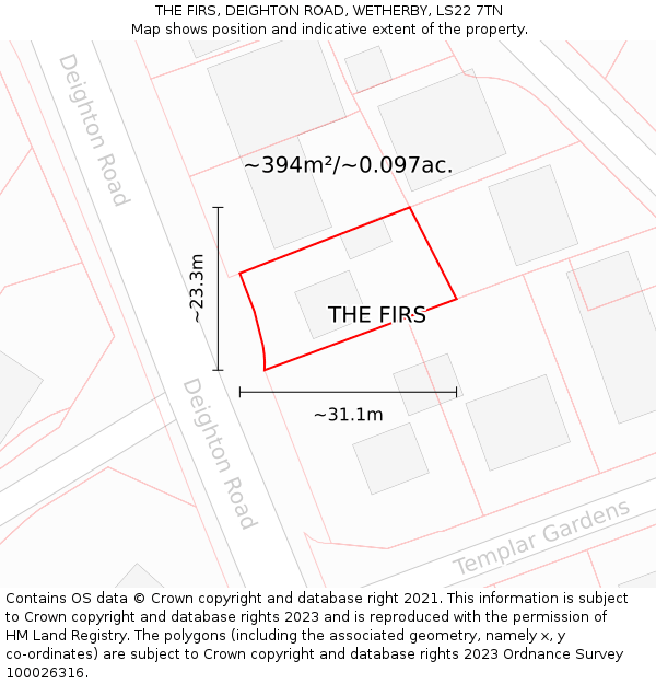 THE FIRS, DEIGHTON ROAD, WETHERBY, LS22 7TN: Plot and title map