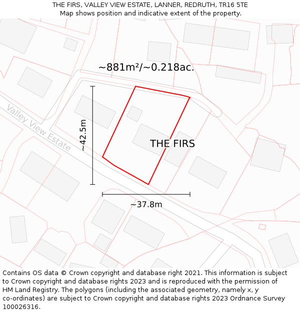 THE FIRS, VALLEY VIEW ESTATE, LANNER, REDRUTH, TR16 5TE: Plot and title map