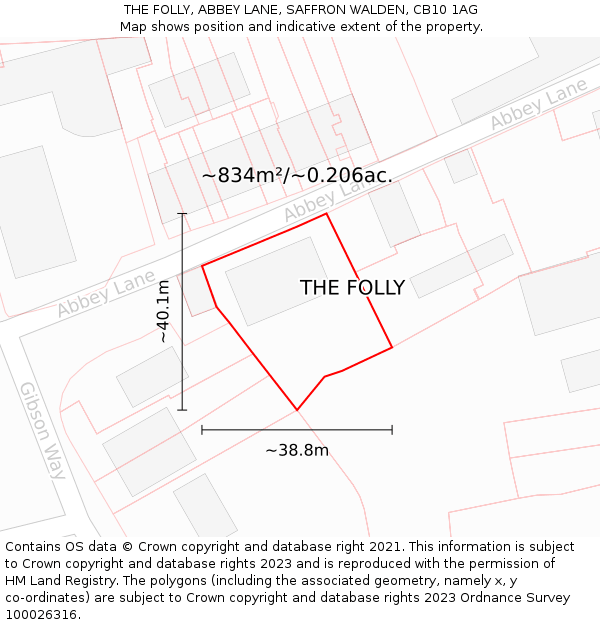 THE FOLLY, ABBEY LANE, SAFFRON WALDEN, CB10 1AG: Plot and title map