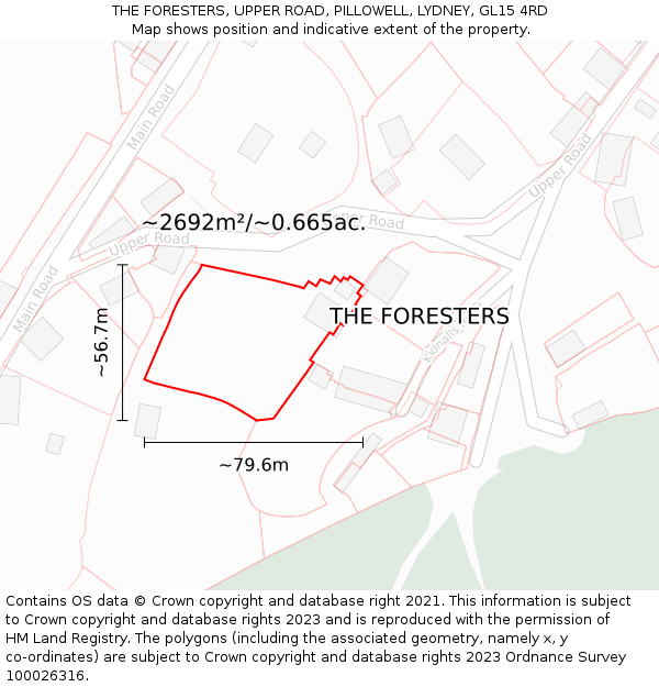 THE FORESTERS, UPPER ROAD, PILLOWELL, LYDNEY, GL15 4RD: Plot and title map