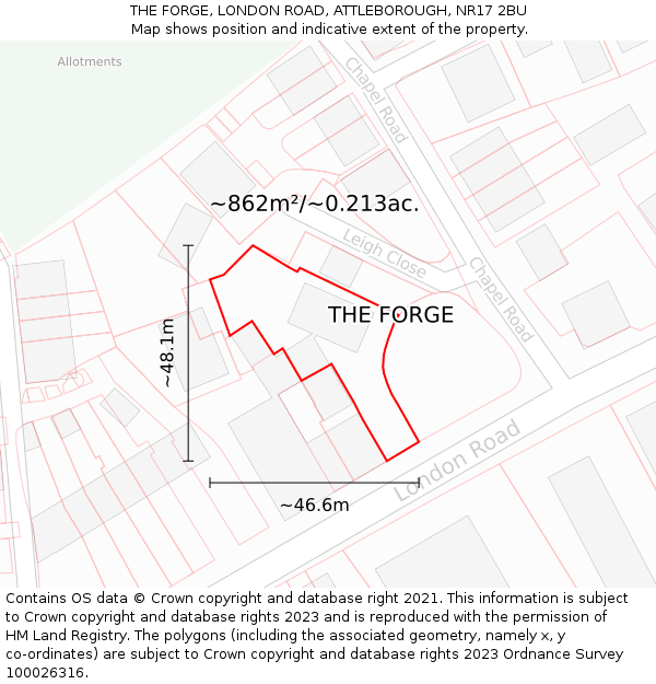 THE FORGE, LONDON ROAD, ATTLEBOROUGH, NR17 2BU: Plot and title map