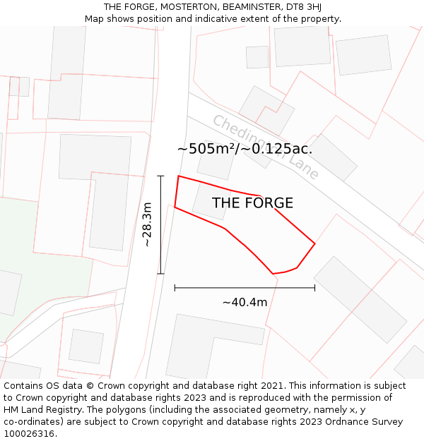 THE FORGE, MOSTERTON, BEAMINSTER, DT8 3HJ: Plot and title map