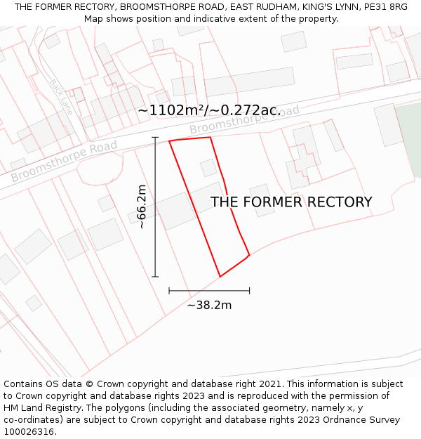 THE FORMER RECTORY, BROOMSTHORPE ROAD, EAST RUDHAM, KING'S LYNN, PE31 8RG: Plot and title map