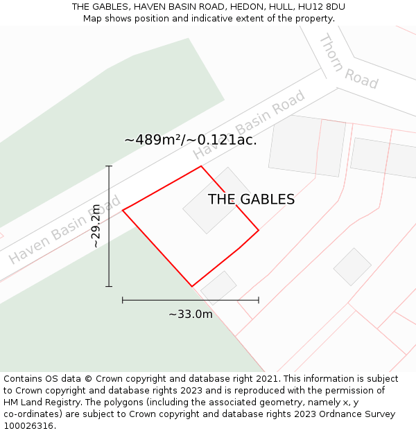 THE GABLES, HAVEN BASIN ROAD, HEDON, HULL, HU12 8DU: Plot and title map