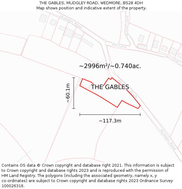 THE GABLES, MUDGLEY ROAD, WEDMORE, BS28 4DH: Plot and title map