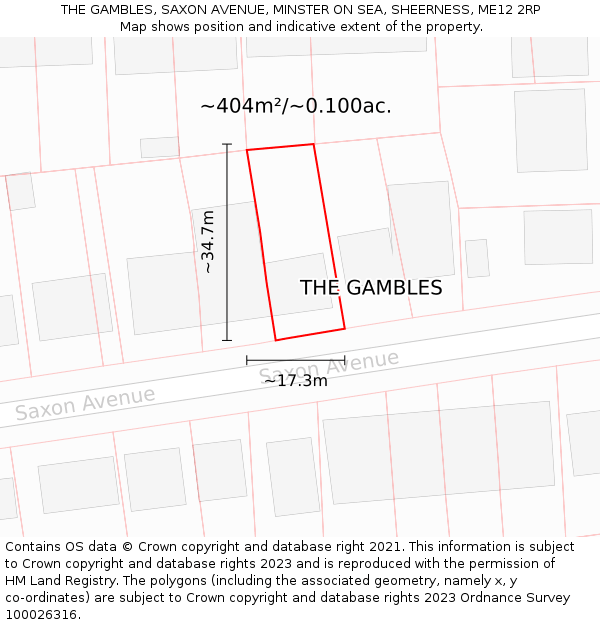 THE GAMBLES, SAXON AVENUE, MINSTER ON SEA, SHEERNESS, ME12 2RP: Plot and title map