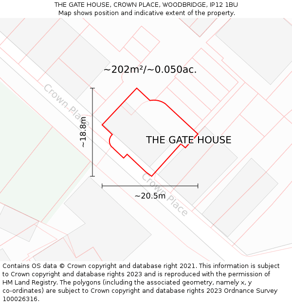 THE GATE HOUSE, CROWN PLACE, WOODBRIDGE, IP12 1BU: Plot and title map