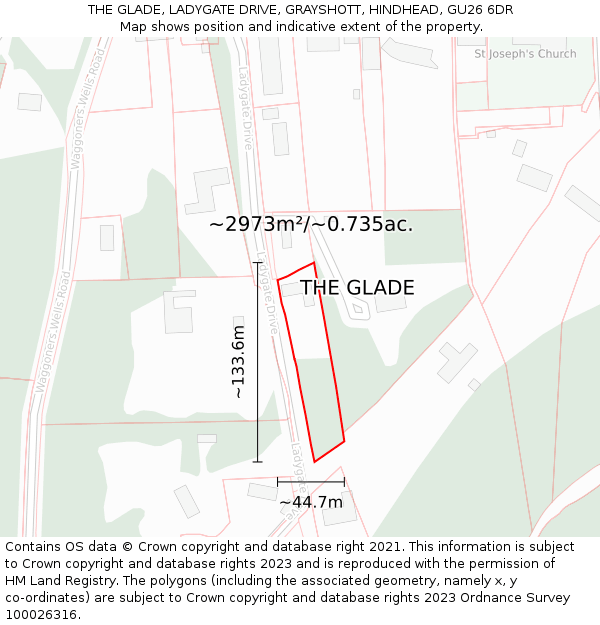 THE GLADE, LADYGATE DRIVE, GRAYSHOTT, HINDHEAD, GU26 6DR: Plot and title map