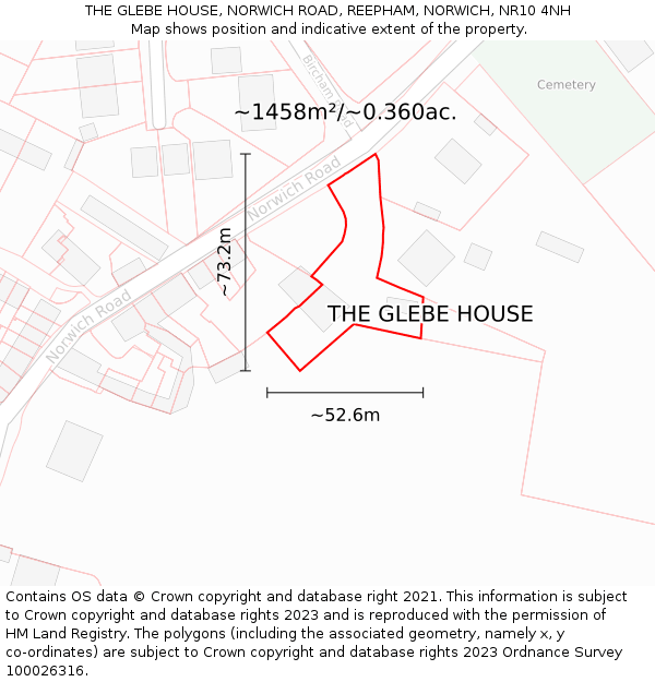 THE GLEBE HOUSE, NORWICH ROAD, REEPHAM, NORWICH, NR10 4NH: Plot and title map