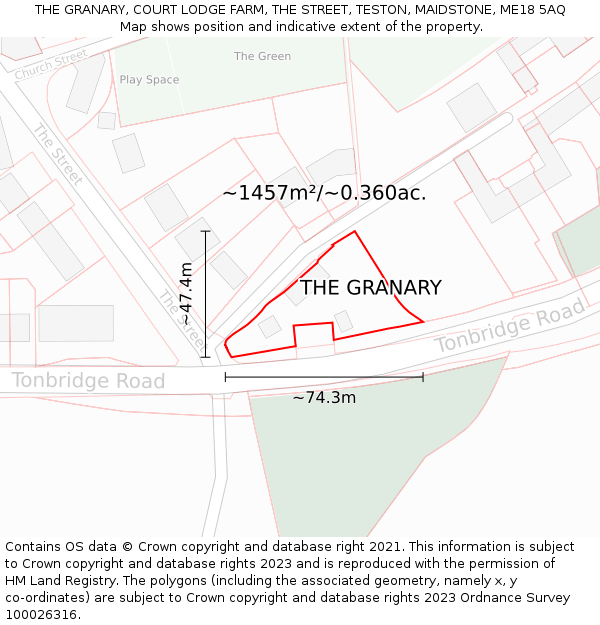 THE GRANARY, COURT LODGE FARM, THE STREET, TESTON, MAIDSTONE, ME18 5AQ: Plot and title map