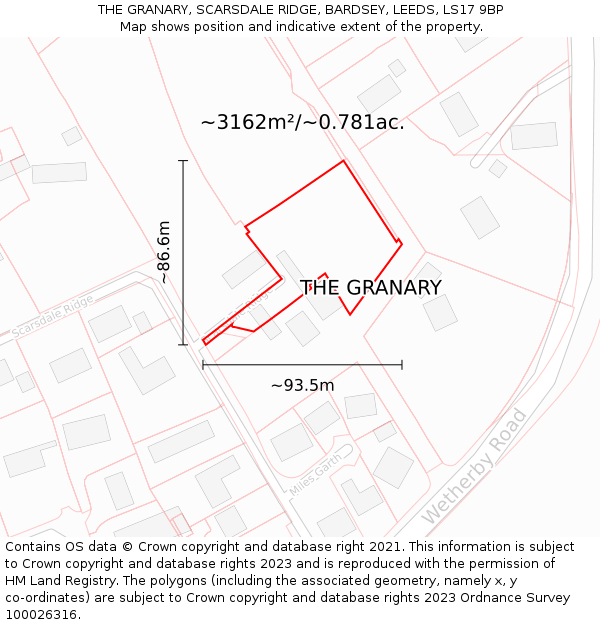 THE GRANARY, SCARSDALE RIDGE, BARDSEY, LEEDS, LS17 9BP: Plot and title map