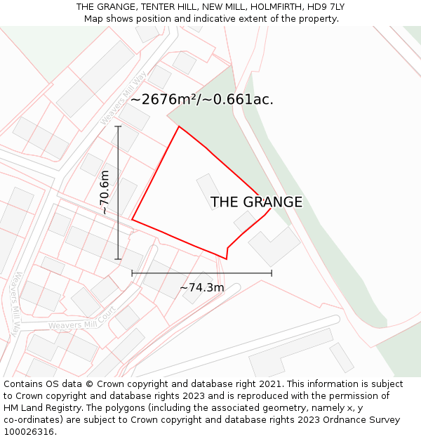 THE GRANGE, TENTER HILL, NEW MILL, HOLMFIRTH, HD9 7LY: Plot and title map