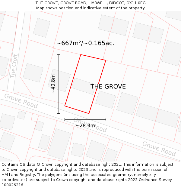 THE GROVE, GROVE ROAD, HARWELL, DIDCOT, OX11 0EG: Plot and title map