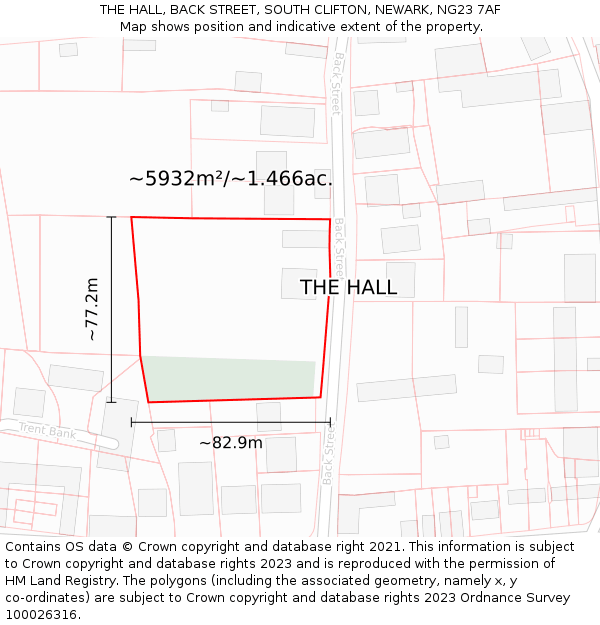 THE HALL, BACK STREET, SOUTH CLIFTON, NEWARK, NG23 7AF: Plot and title map